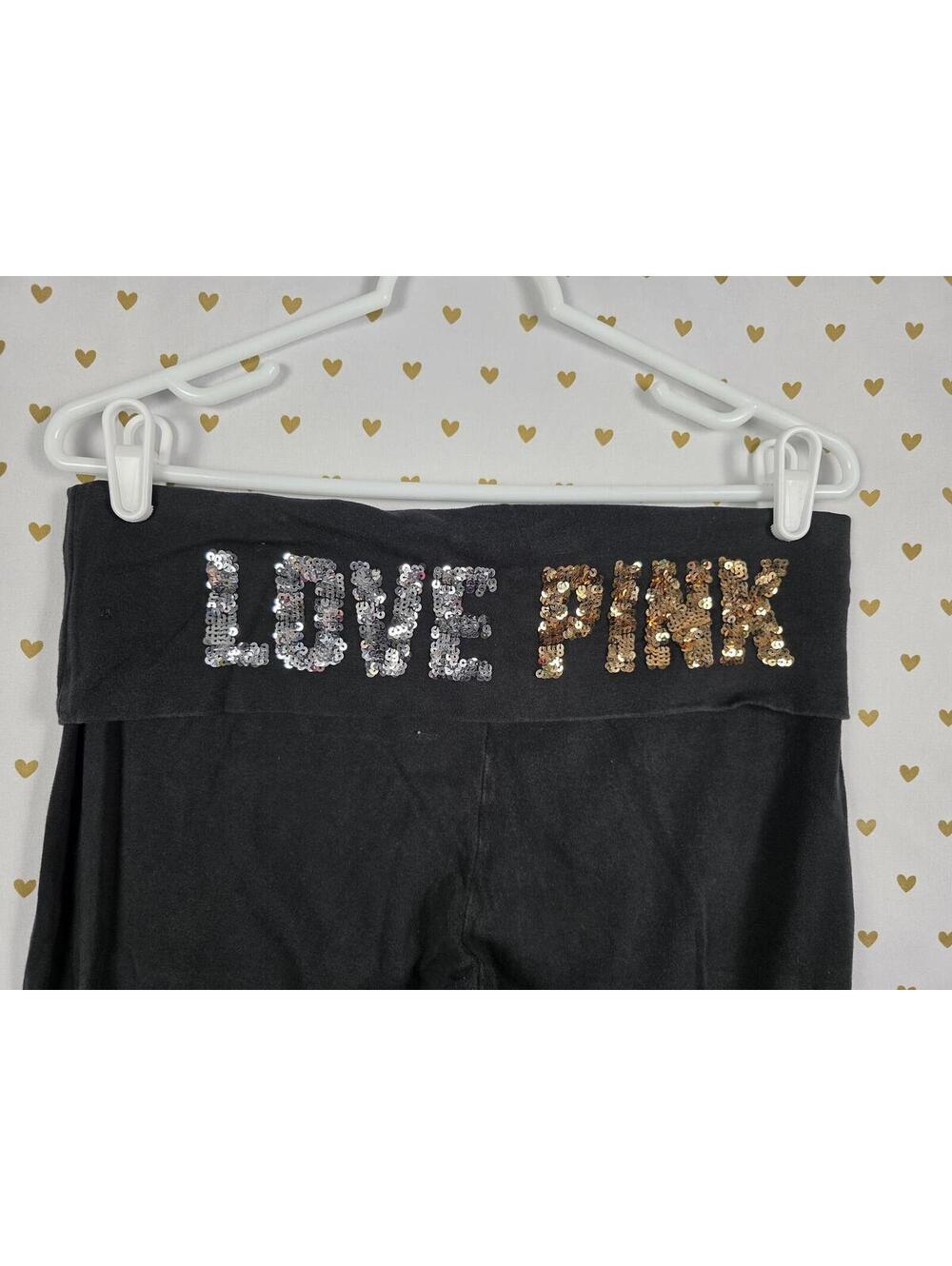 Victorias Secret PINK LOVE Bling Foldover Vintage Yoga Pants Flared LARGE Y2K